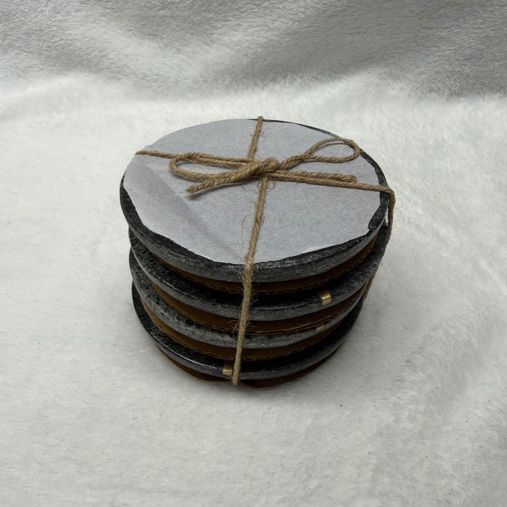 Threshold set of 4 Round Marble Coasters with Gold Inlay